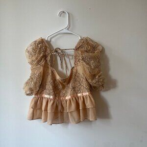 Privacy Please Peach Floral Ruffle Half Sleeve Top, XS